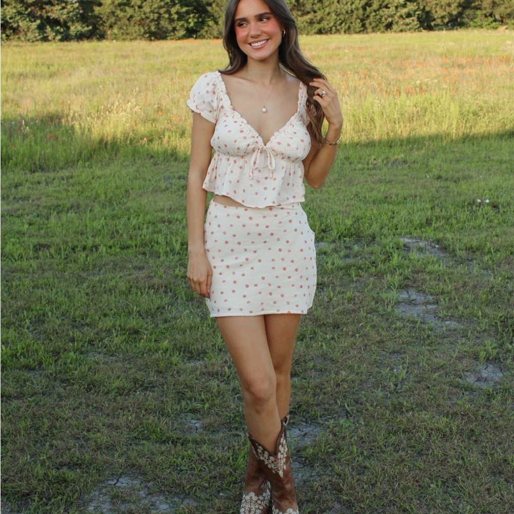 Le Lis Two Piece Set XS Cottagecore Mini Skirt & Ruffle Top